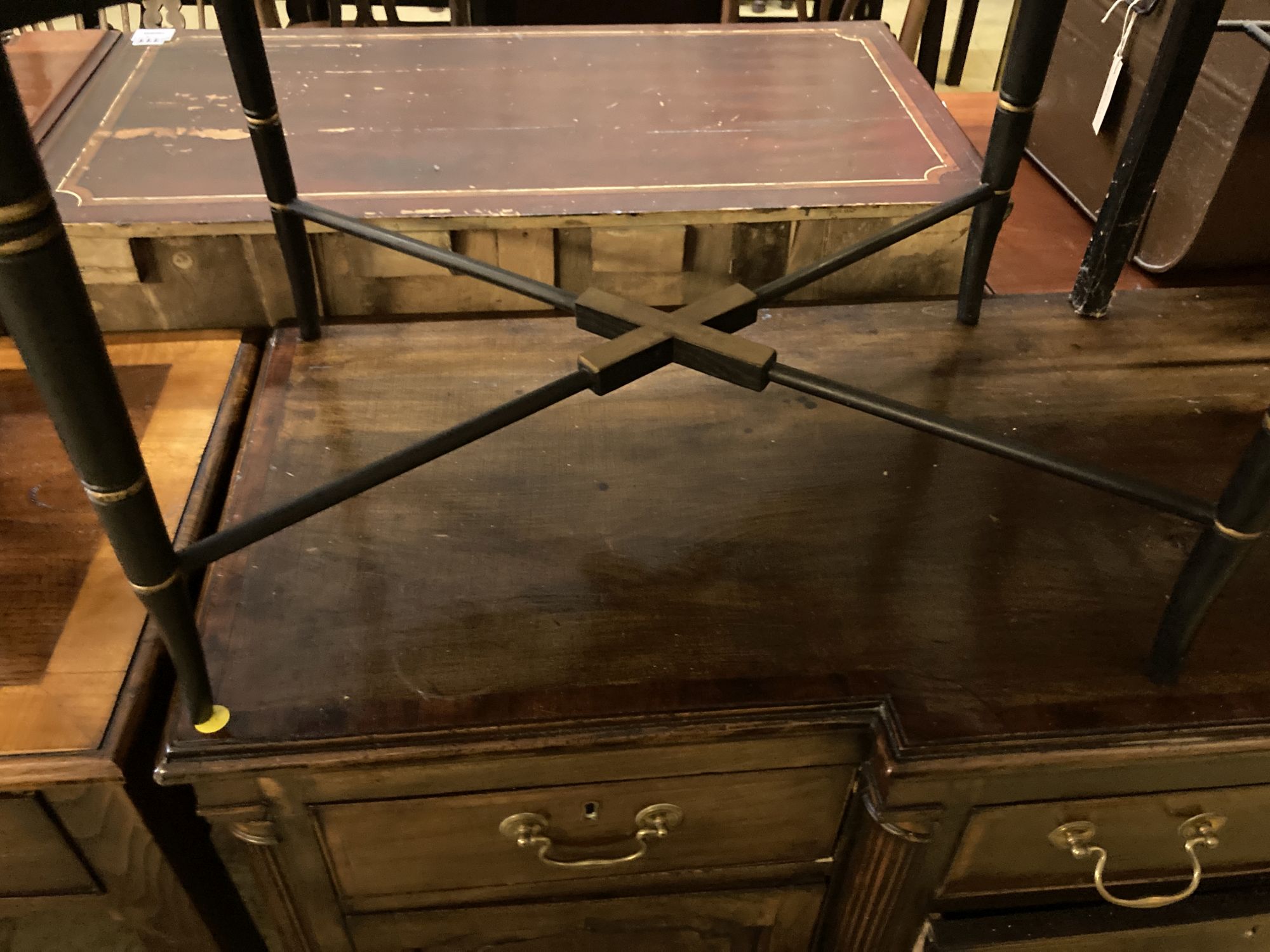 A Victorian papier mache tray top table, width 76cm, depth 58cm, height 47cm